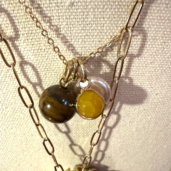 NWT 2 Chic Necklace 18K Gold Plated 2Chic Pendant Brown stone Multilayer Western - Picture 6 of 9